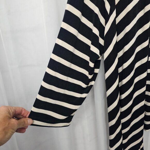 Vintage Chico's Travelers Cardigan Black Cream Striped Liquid Knit Open 3 (XL) - Picture 2 of 7
